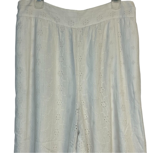 American Eagle Cream Lace Eyelet Smock Cropped Cotton Wide Leg Pant Cottagecore - Picture 5 of 15